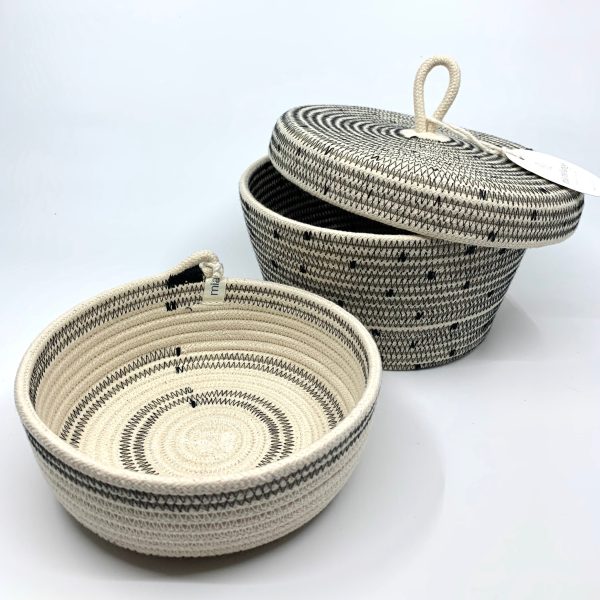 Black Stitched Lidded Basket Online Sale