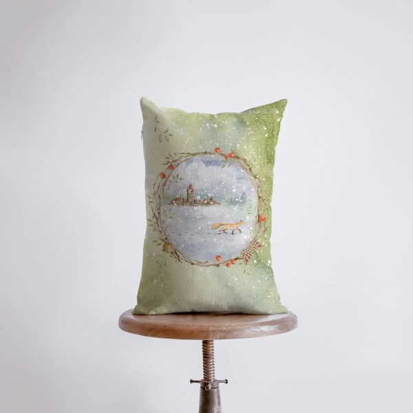 Christmas Fox Snow Scene Pillow cover | Christmas Pillow 12x18 Hot on Sale