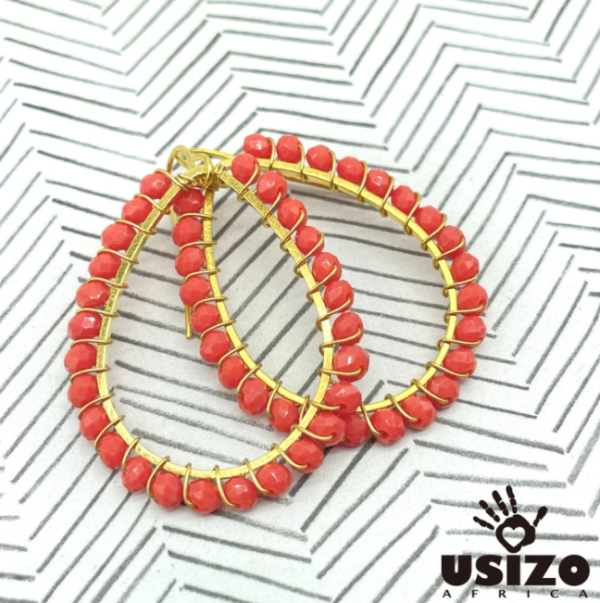 Designer Zulu Beaded Eco Drop Earrings with Gold Fittings For Discount - Image 3