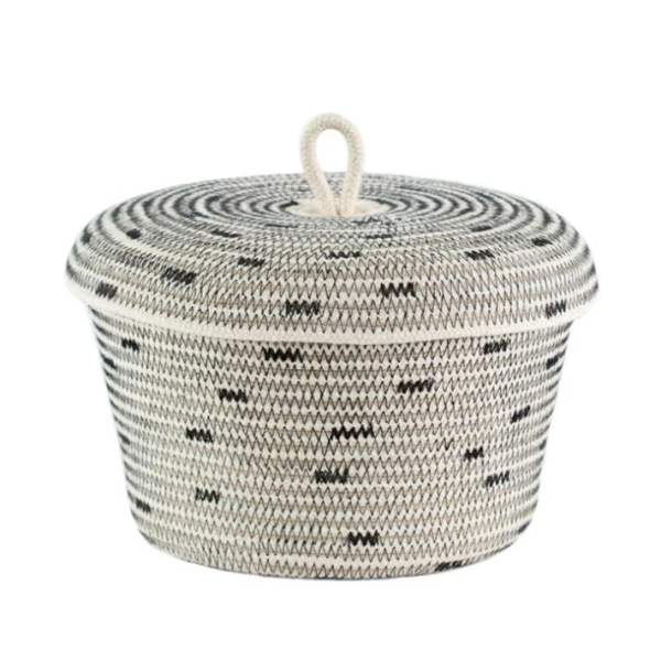 Black Stitched Lidded Basket Online Sale - Image 2