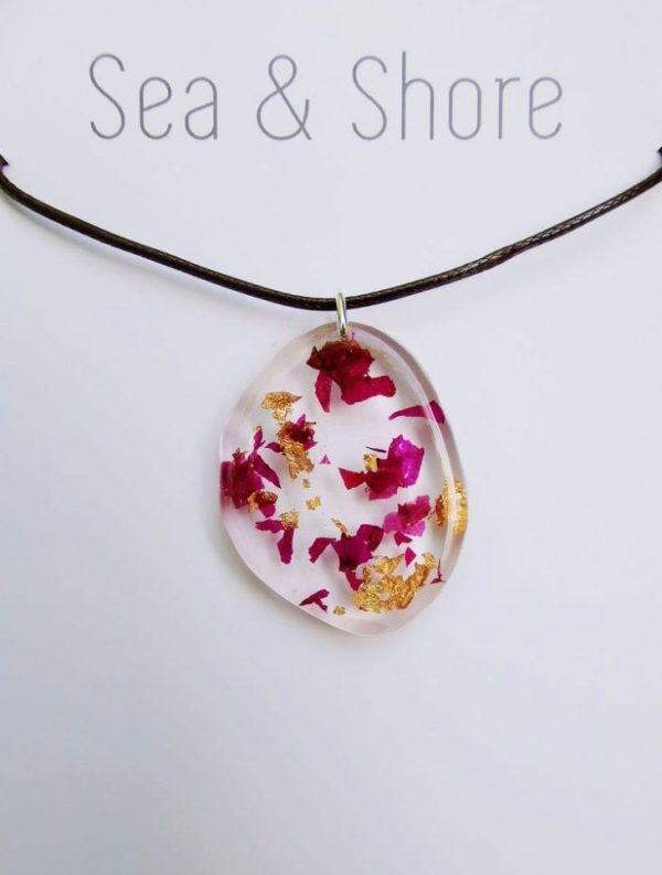 Bogainvillea & Gold Leaf Necklace For Discount