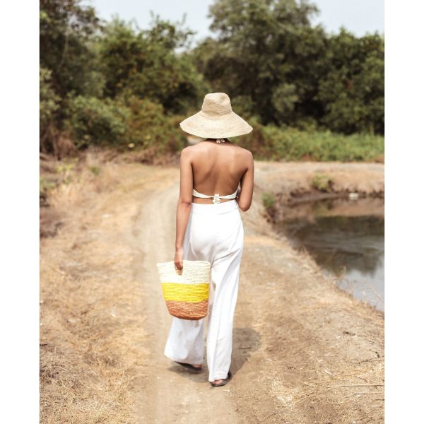 Sayan Raffia Tote Bag, in Yellow & Beige Online Sale - Image 4